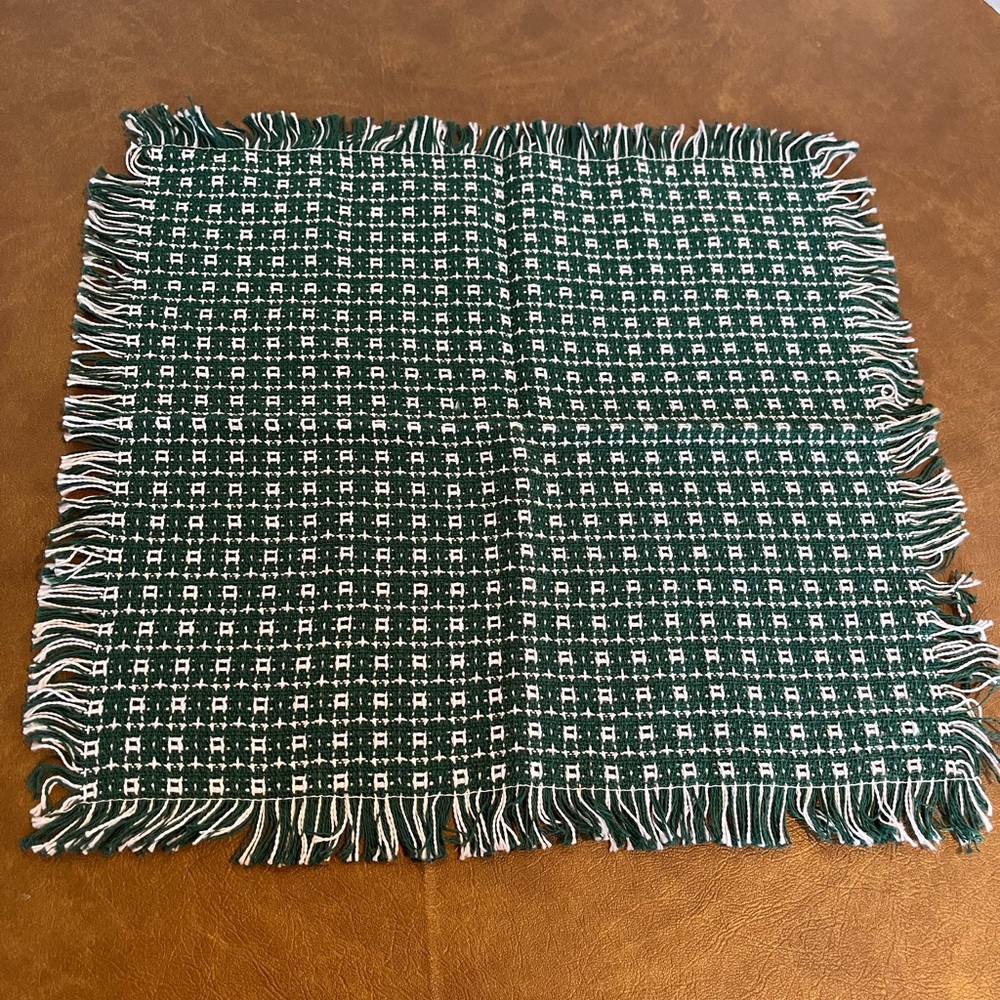 Heritage Woven Homespun Napkins  Evergreen and White  Set of Four